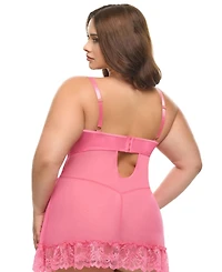 Oh La Cheri Plus Valentine Soft Cup Lace Babydoll with Bows and G-string Panty