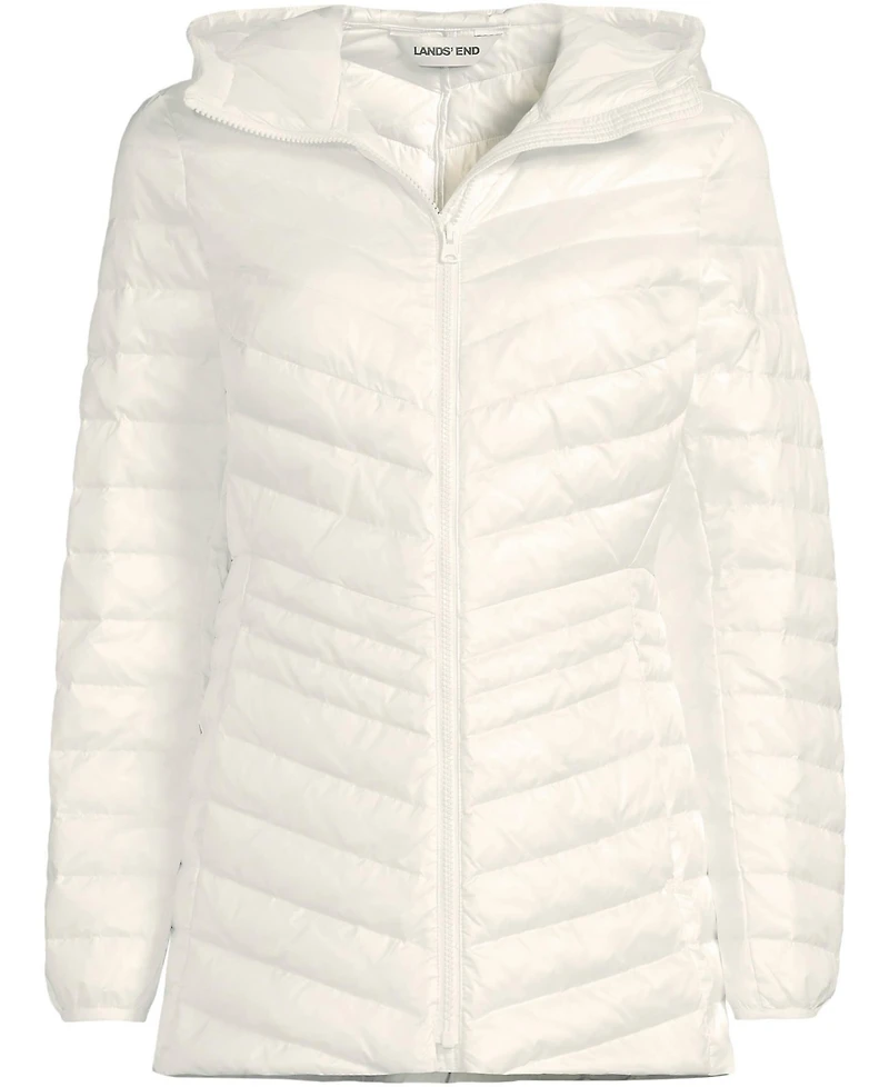 Lands' End Plus Wanderweight Packable Down Hooded Long Jacket