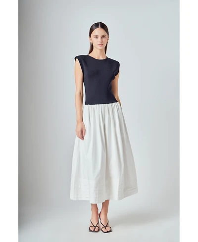 endless rose Women's Mix Media Knit Midi Dress