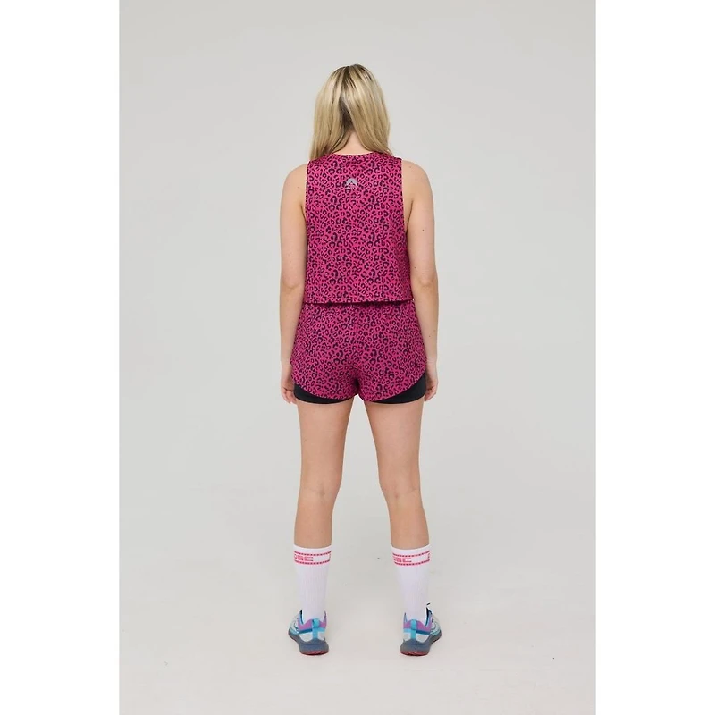 Oosc Women's Elite 2 1 Running Shorts - Pink Leopard