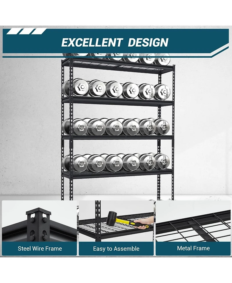 gaomon 48x18x72 Inch Garage Shelving Heavy Duty, Storage Shelves 2500Lbs Capacity, Adjustable Metal Shelving Unit, 5 Tier Industrial Shelves for Basem