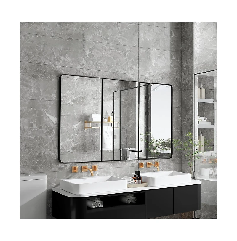 Basicwise 3-Door Aluminum Bathroom Medicine Cabinet, Round Corner Framed Door