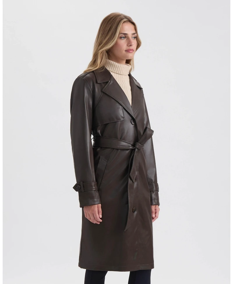 Ellen Tracy Women's Faux Leather Trench
