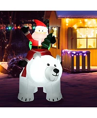 6.5 Ft Christmas Inflatable Santa Riding Polar Bear w/ Shaking Head Led Lights