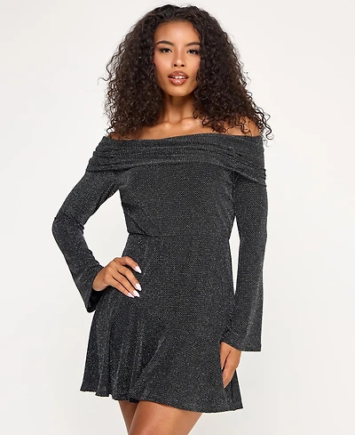 City Studios Juniors' Off-the-Shoulder Metallic Dress