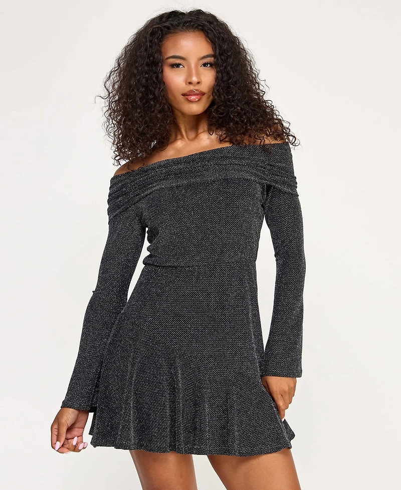 City Studios Juniors' Off-the-Shoulder Metallic Dress