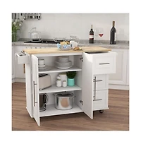 Maison Boucle 53.5" Rolling Kitchen Island Cart with Solid Wood Drop Leaf, 3 Drawers, Cabinet, Spice and Towel Rack-Maison Boucle