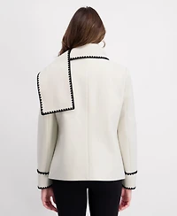 Kensie Women's Scarf Collar Faux Wool Jacket with Whipstitch Detail