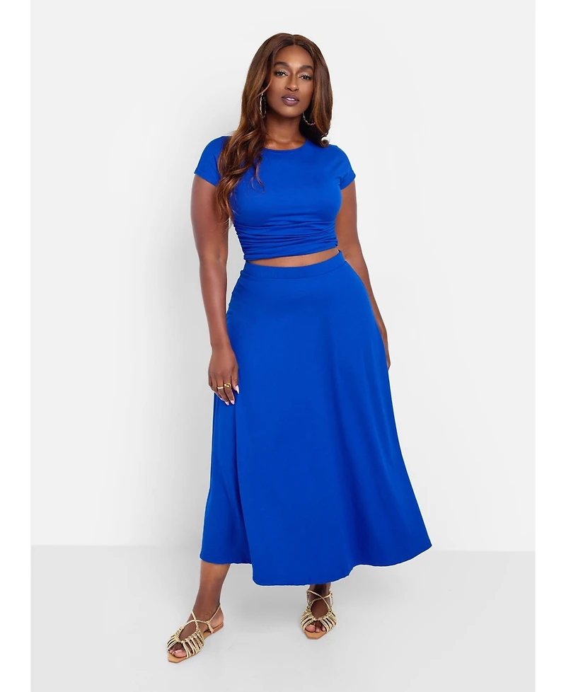 Rebdolls Plus Cotton A Line Midi Skirt - Blue