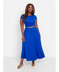 Rebdolls Plus Cotton A Line Midi Skirt - Blue