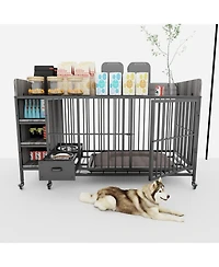 Aostirmotor 57 in. W x 33 in. H x 24 in. D Large Pet Cage with Storage Rack Drawers with Stainless Steel Food in Black