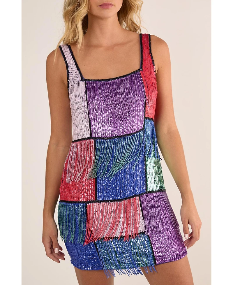 Nasty Gal Women's Check Tassel Sequin Mini Dress