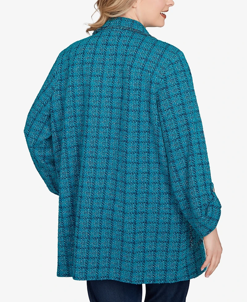 Ruby Rd. Plus Open Front Tweed Patch Pocket Jacket
