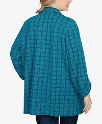 Ruby Rd. Plus Open Front Tweed Patch Pocket Jacket