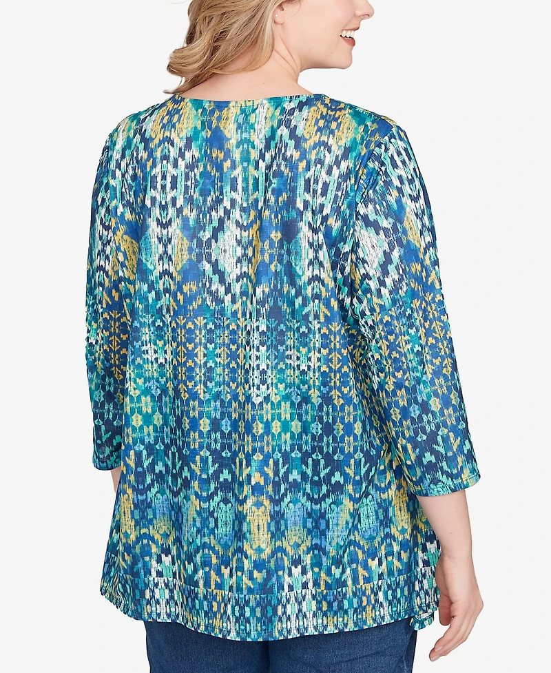 Ruby Rd. Plus Embroidered Kaleidoscope Knit Top