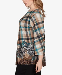 Ruby Rd. Plus Floral Plaid Cozy Ballet Neck Top