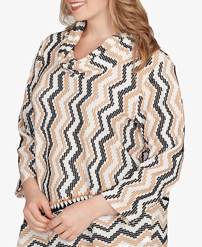 Ruby Rd. Plus Cowl Neck Zigzig Textured Knit Top