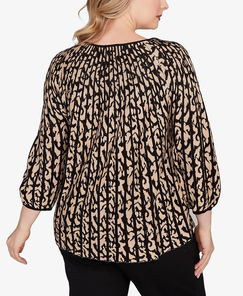 Ruby Rd. Plus Gored Texture Animal Print Sweater