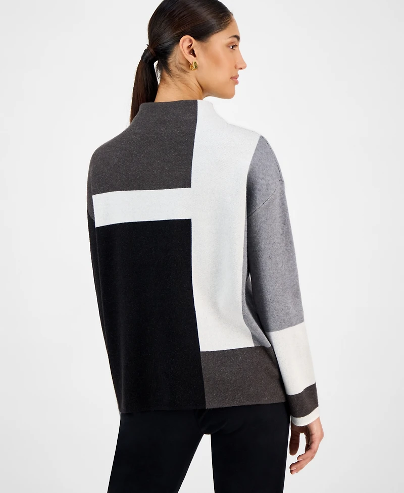 T Tahari Women's Colorblocked Funnel-Neck Sweater