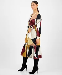 T Tahari Women's Printed Button-Front Midi Dress