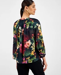 T Tahari Women's Floral Split-Neck Blouse