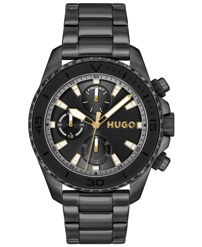 Hugo Boss Men's Dive Quartz Multifunction Ionic Plated Black Steel Watch, 44mm