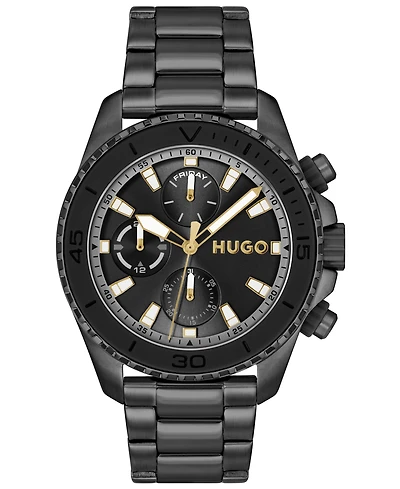 Hugo Boss Men's Dive Quartz Multifunction Ionic Plated Black Steel Watch, 44mm