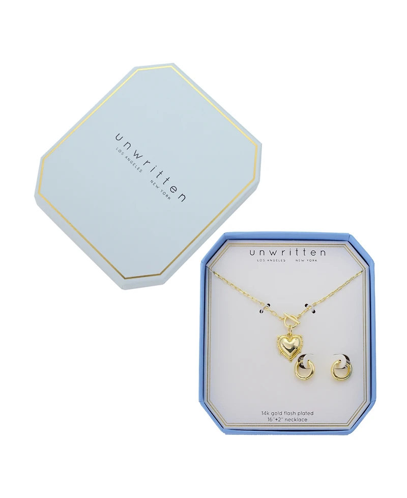 Unwritten Heart Pendant Necklace and Hoop Earring Set