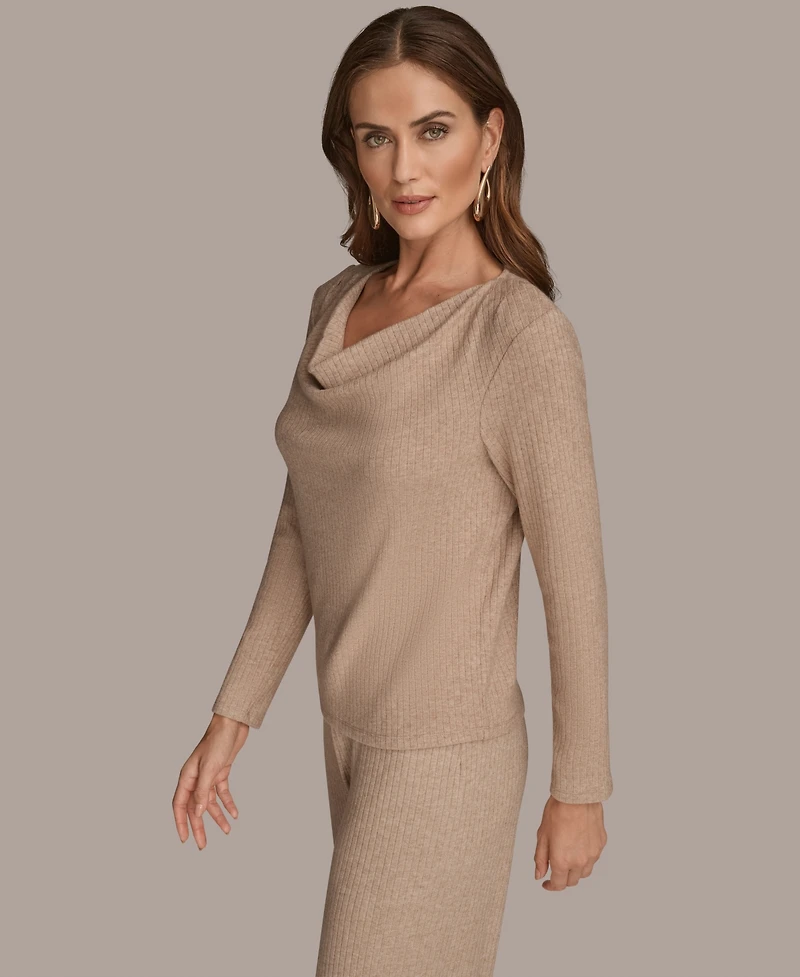 Donna Karan New York Women's Lurex Rib Cowl Neck Long Sleeve Top