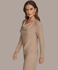 Donna Karan New York Women's Lurex Rib Cowl Neck Long Sleeve Top