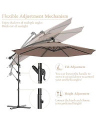 Costway 10' Hanging Solar Led Umbrella Patio Sun Shade Offset Market W/Base
