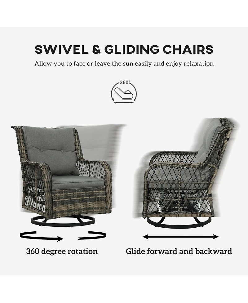 Outsunny 3 Pieces Wicker Bistro Set, Rocking Patio Furniture Set,