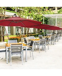 Costway 10' Hanging Solar Led Umbrella Patio Sun Shade Offset Market W/Base