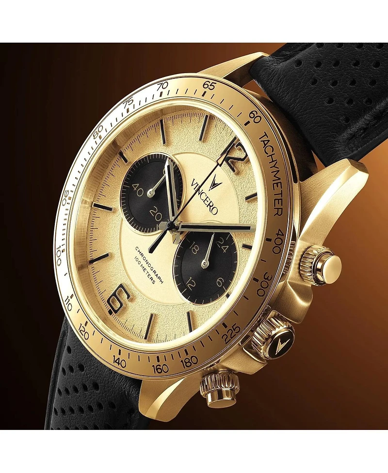 Vincero Mens Quartz Watch Apex Golden Panda 42mm
