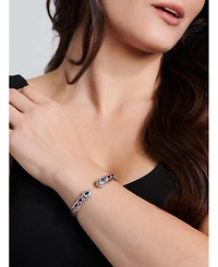 Blue Topaz & Bali Filigree Cuff Bracelet Sterling Silver and 18K Gold