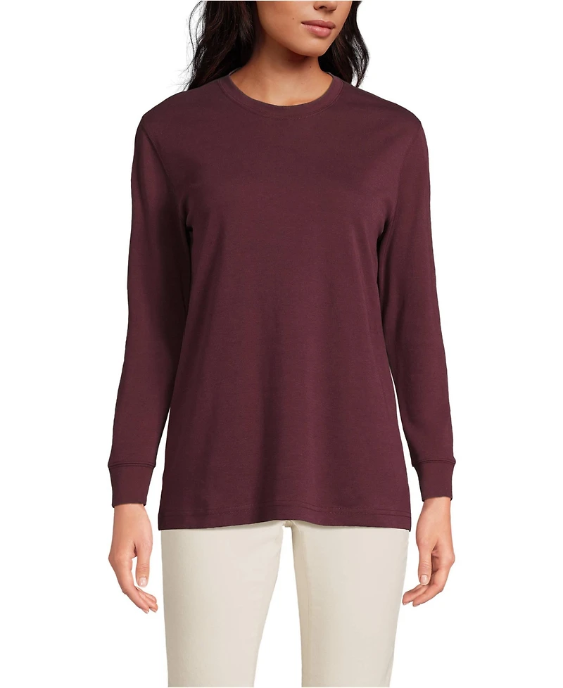Lands' End Women's Cotton Relaxed Long Sleeve Crew Neck