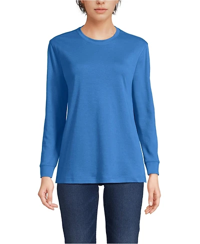 Lands' End Women's Cotton Relaxed Long Sleeve Crew Neck