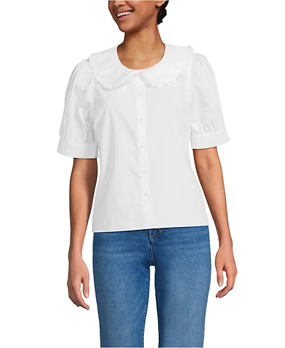 Lands' End Women's Carefree Cotton Puff Sleeve Statement Collar Shirt
