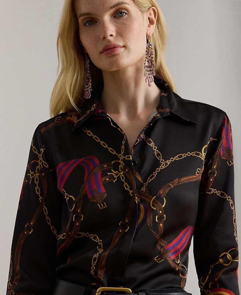 Lauren Ralph Petite Belting Print Shirt
