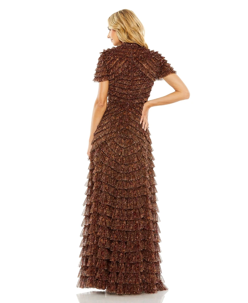 Mac Duggal Women's Ruffle Tiered High Neck Dress