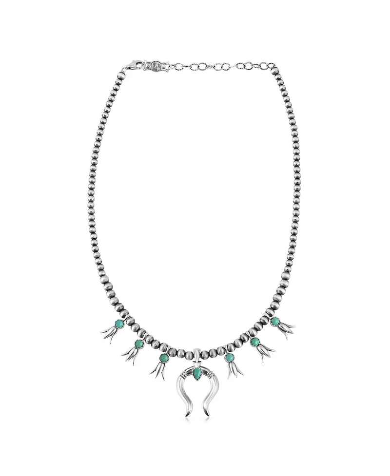 American West Jewelry Sterling Silver Green Turquoise Beaded Squash Blossom Necklace, 16 to 19 Inches