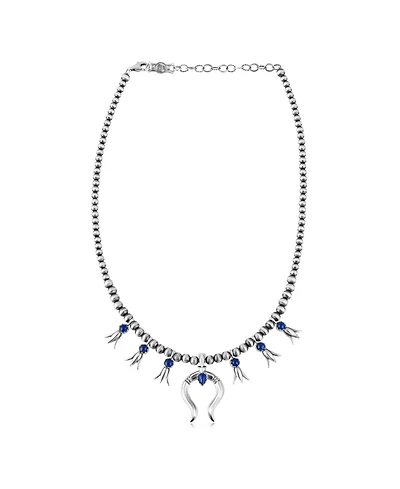 American West Jewelry Sterling Silver Lapis Beaded Squash Blossom Necklace, 16 to 19 Inches