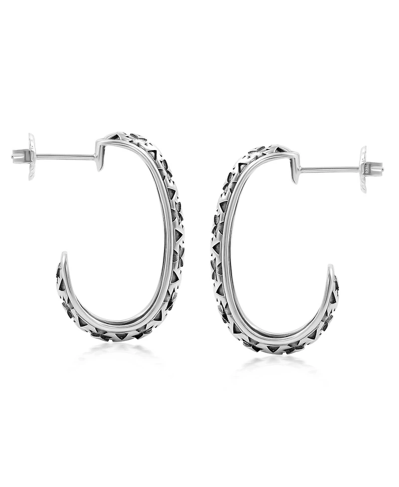 American West Jewelry Sterling Silver Patterned J-Hoop 1 Inch Earrings