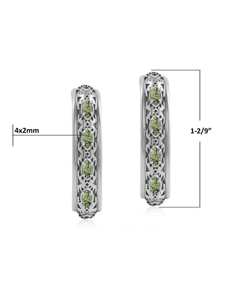 American West Jewelry Sterling Silver Green Serpentine Patterned J-Hoop 1 Inch Earrings