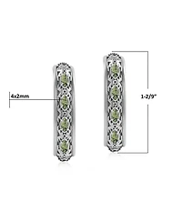 American West Jewelry Sterling Silver Green Serpentine Patterned J-Hoop 1 Inch Earrings