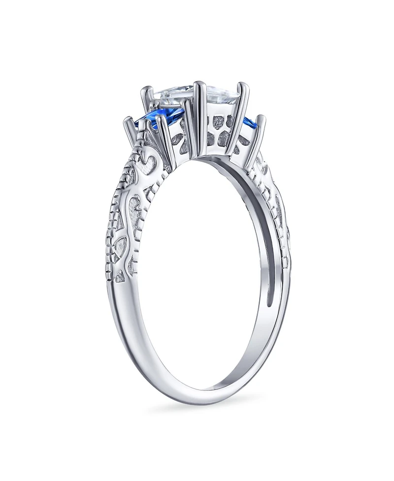 Bling Jewelry 3CT Cz Three Stone Past Present Future Cubic Zirconia Square Princess Cut Milgrain Filigree Promise Ring Sterling Silver