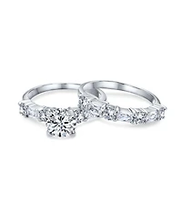 Bling Jewelry Art Deco Style 2CT Cubic Zirconia Princess Cut Solitaire & Cz Baguettes Encrusted Band Ring Set Sterling Silver