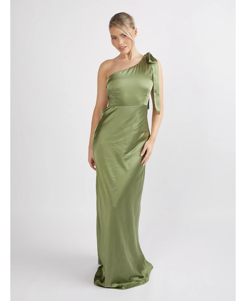 Six Stories Women's Bow One Shoulder Satin Bridesmaid Dress