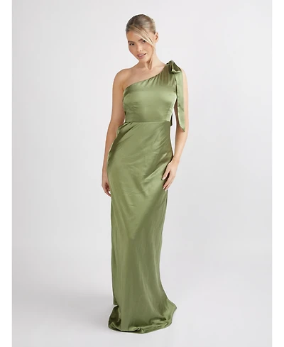 Six Stories Women's Bow One Shoulder Satin Bridesmaid Dress