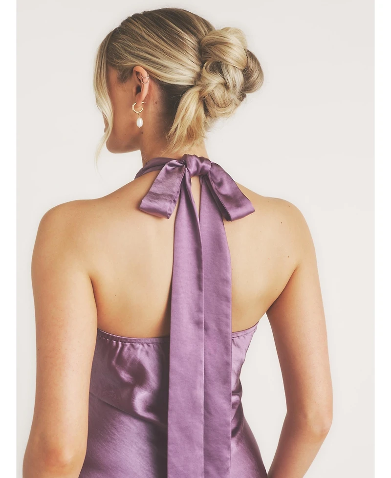 Six Stories Women's Racer Neck Satin Bridesmaid Dress